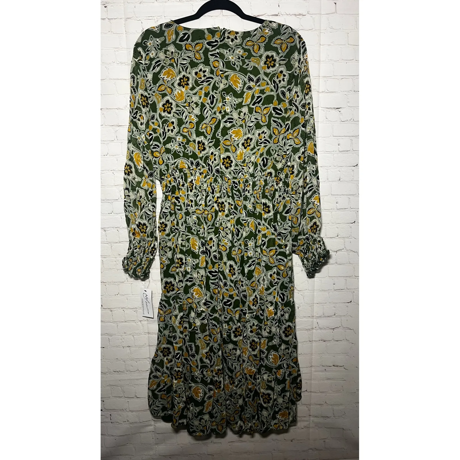 NY Collection Women's Green Floral Print Long Sleeve Midi Dress XL - Image 3
