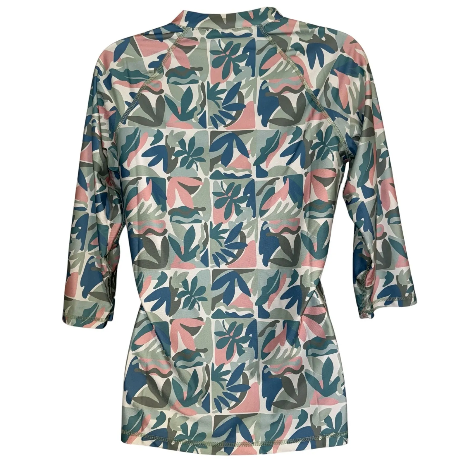 UV SKINZ UPF 50+ Sunwear 3/4 Sleeve Floral Rash Guard Top EUC‎ Size M Blue Size M - Image 7