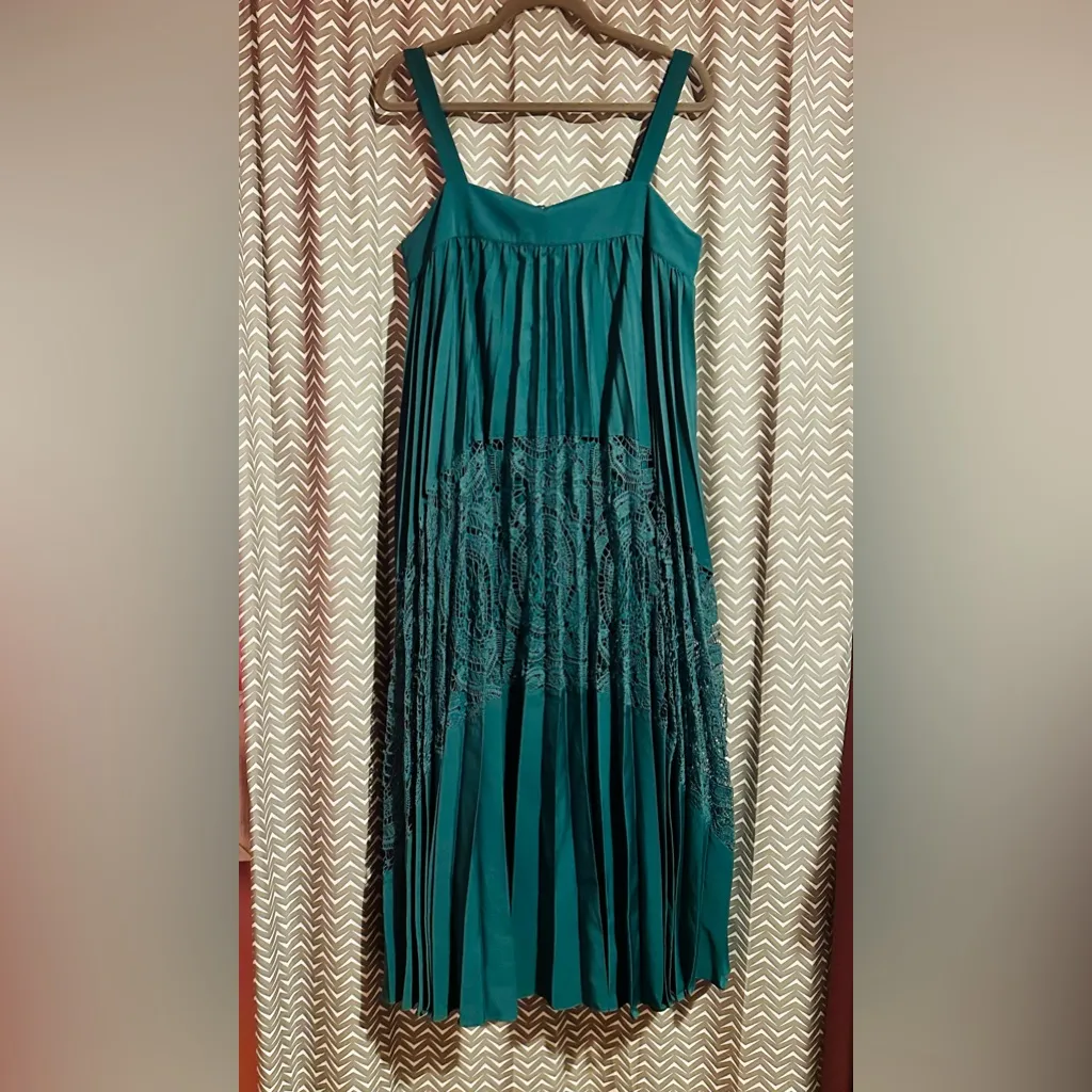 Anthropologie / Geisha Designs | Turquoise Pleated Lace Maxi Dress, Size S - Image 5