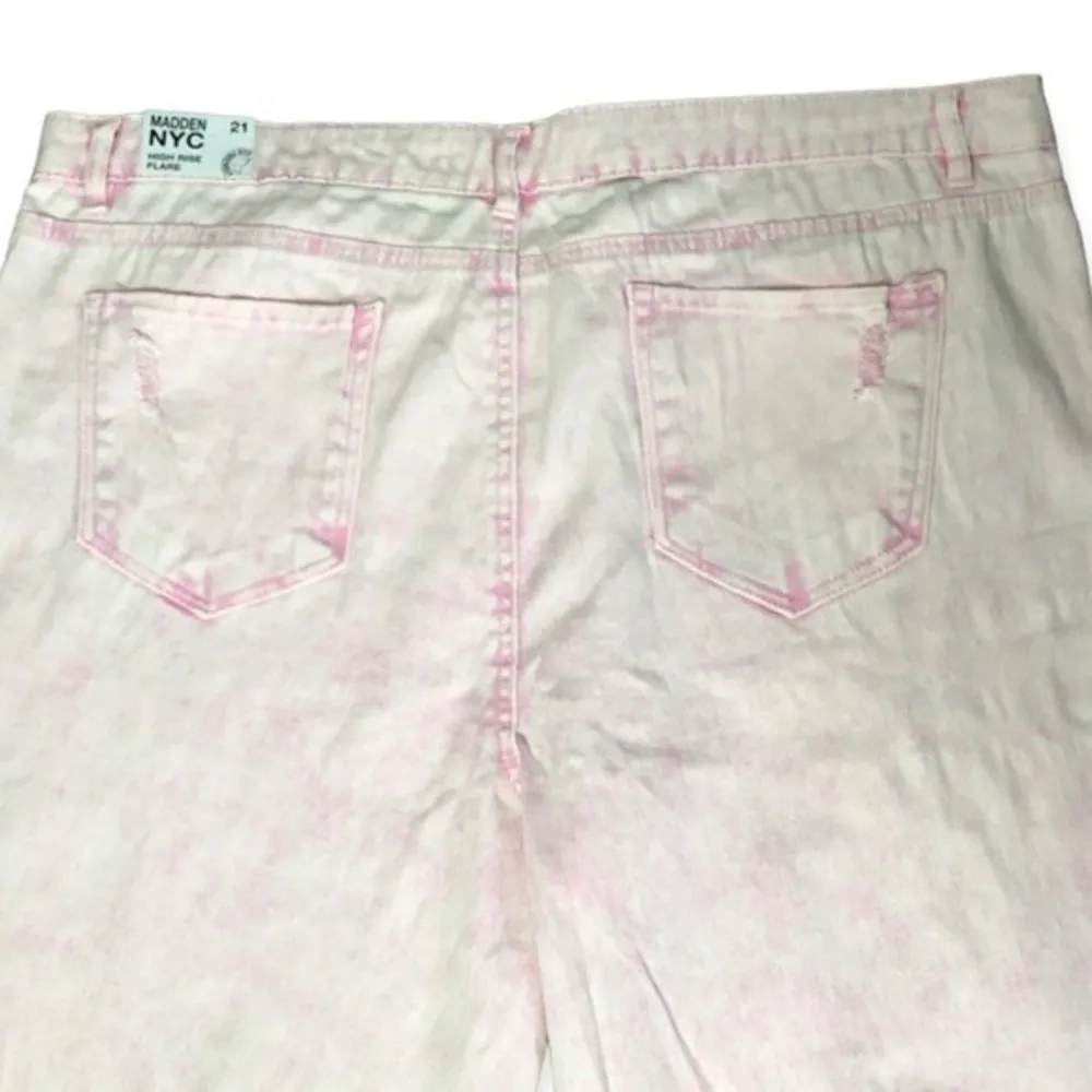 Madden NYC Super High Rise Flare Pink Acid Wash Denim Jeans - Image 99