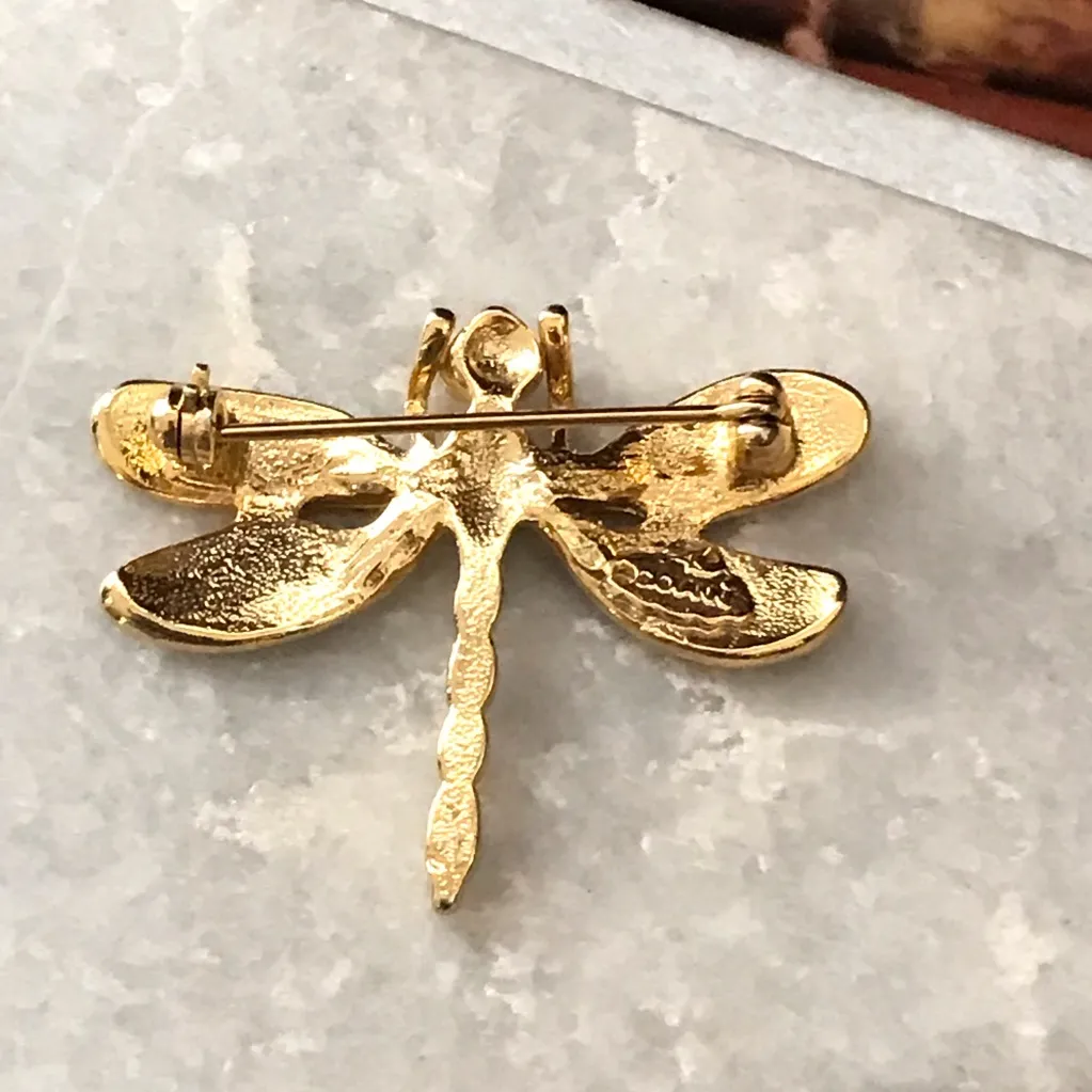Dragonfly Enameled Gold Tone Pin Brooch Red - Image 3