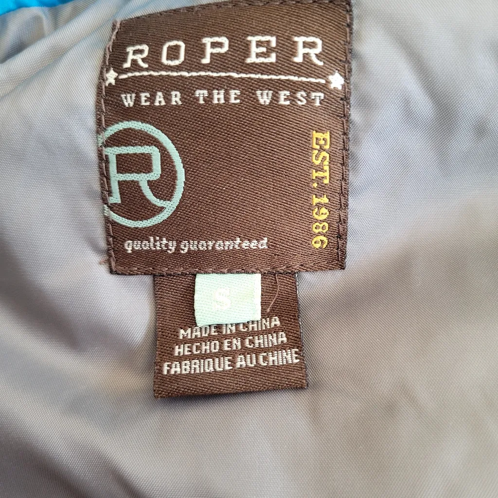 Roper Western Womens Puffer Vest Lime Green Snap Front Size Medium Blue - Image 8