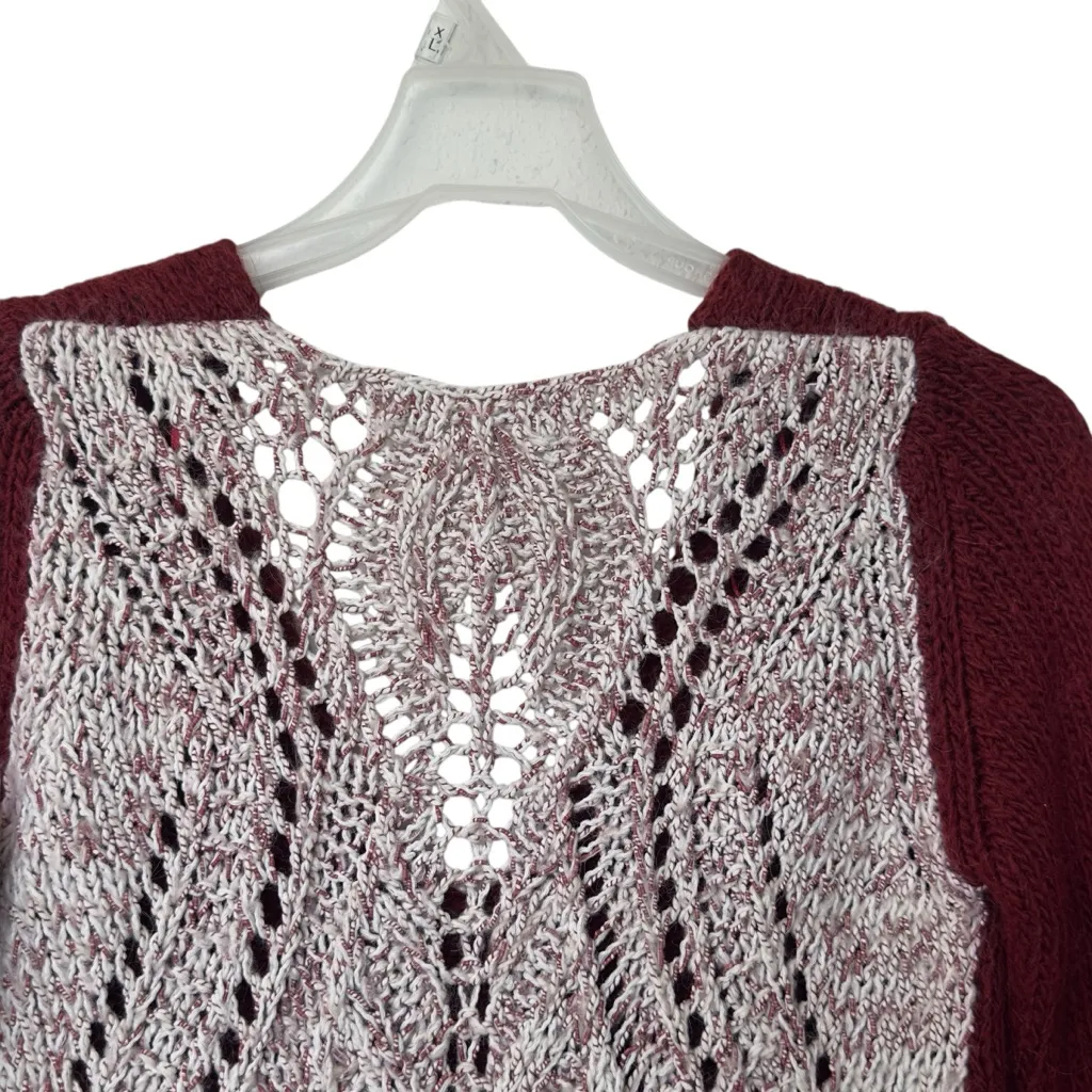 Zara Knit mohair wool crochet Burgundy V-Neck Sweater S - Image 8