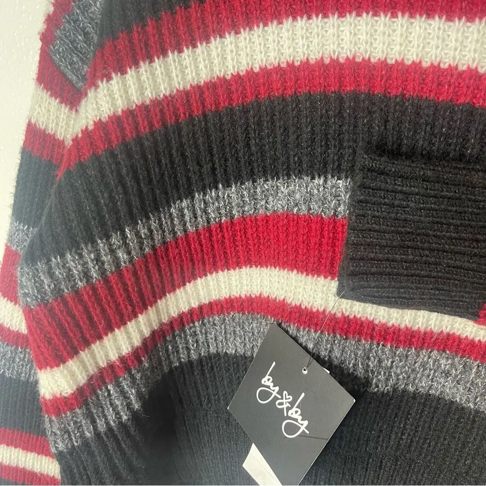 by & by Large Striped Turtleneck Sweater Red and White Black Size undefined - Image 7