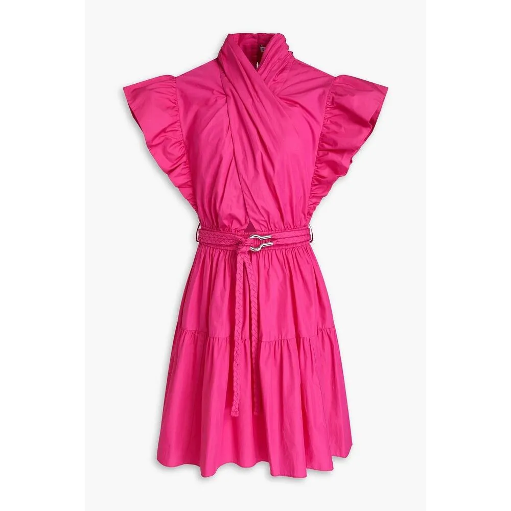 DEREK LAM 10 CROSBY Finn Pink Belted Ruffled Cotton - Image 3