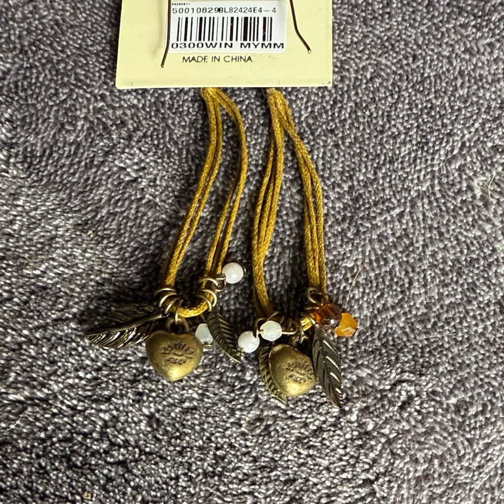 NWT Rue21 Gold & Brown Heart & Feathers Charm Earrings Rustic Boho Bohemian - Image 5