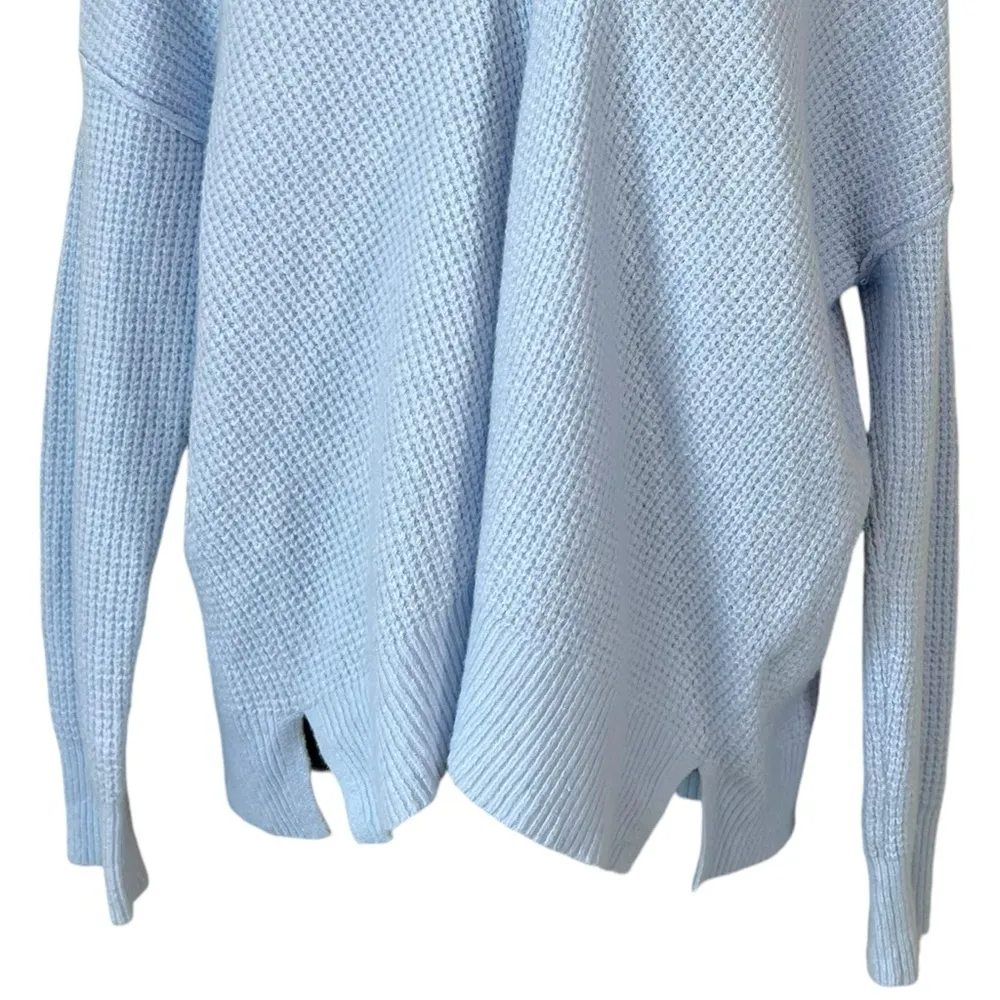 Aerie CozyUp Waffle Knit Sweater Oversized Hooded Pullover in Light Blue - Image 3