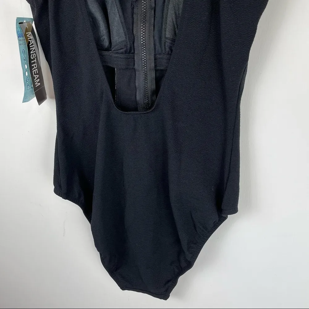 NWT Vtg Mainstream One Piece Swimsuit Sz 18 Black Scoop Back Shaping Zip Front - Image 7