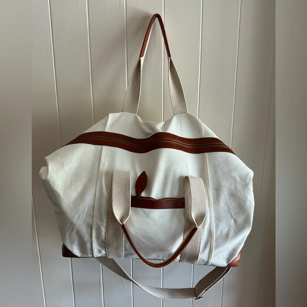 Rare Natural Color Mark and Graham XLarge Canvas and Leather Weekender Tote Bag Brown - Image 4