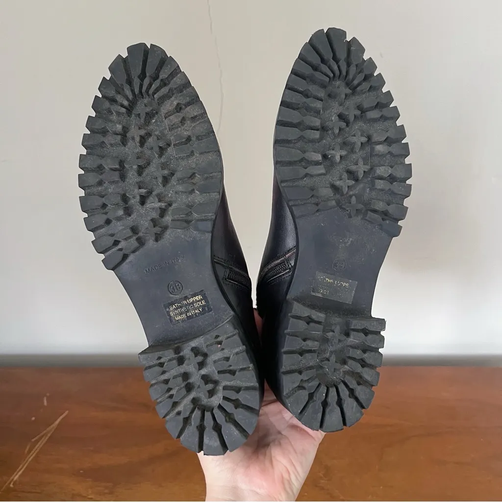 Napoleoni • buckled ankle boots combat moto platform black purple leather patent Size 7 - Image 9