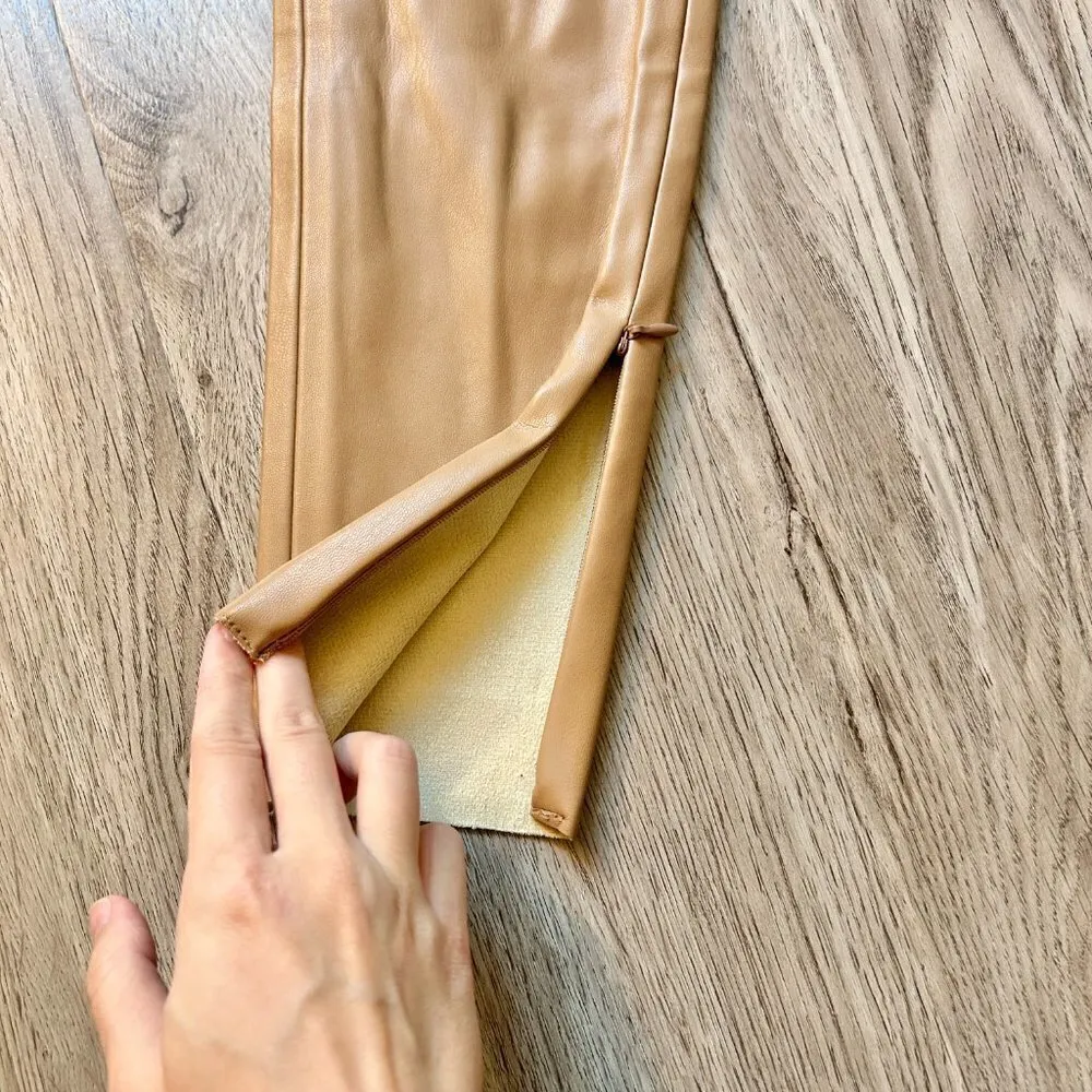 Zara Faux Leather High Waisted Ankle Zip Leggings in Camel Brown Size XS NWT - Image 8