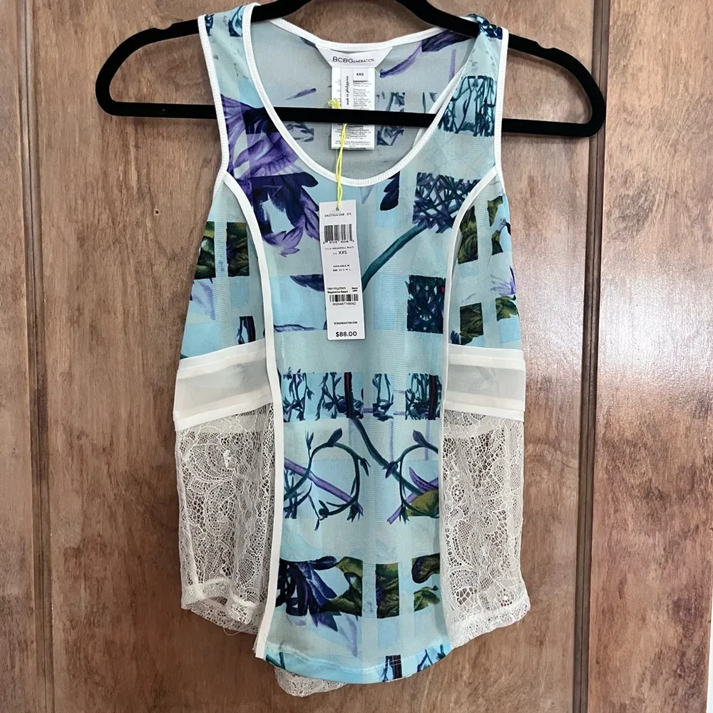 BCBGeneration  Lace Patch Tank in Aquashell Multi XXS - Image 2