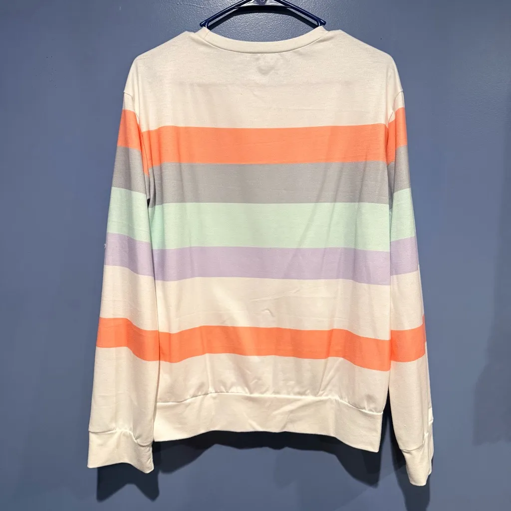 Striped Multicolor Long Sleeve Polyester and Spandex Shirt Medium White - Image 5