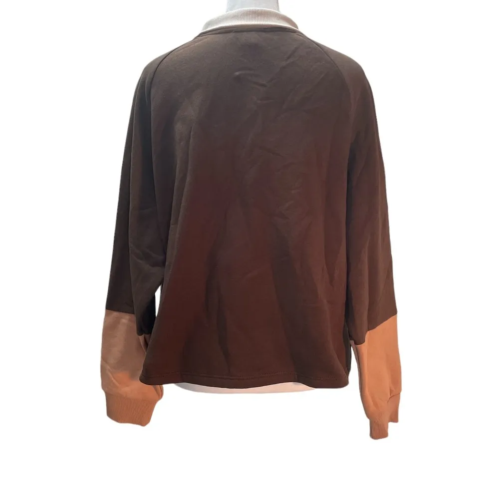 NWT  Brown with Tan & Cream Long Sleeve Collar Pullover Sweatshirt Small - Image 3