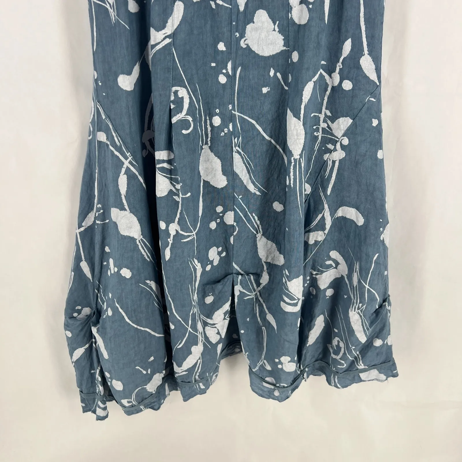 Lands Downunder Linen Dress Womens Large Blue Abstract Knit Ribbed Square Neck - Image 11