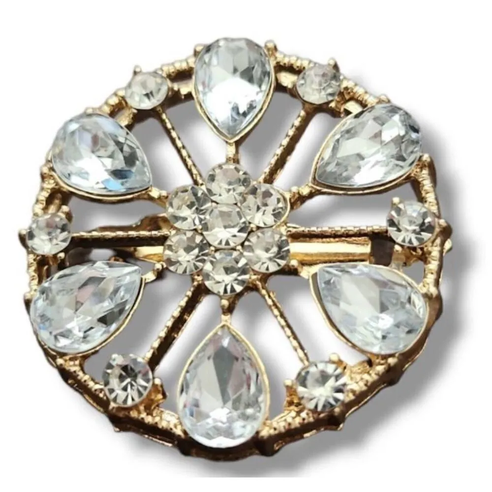 Vintage 80's Womens Gold Toned Rhinestone Teardrop Fillagree Brooch‎ Pin Elegant - Image 2