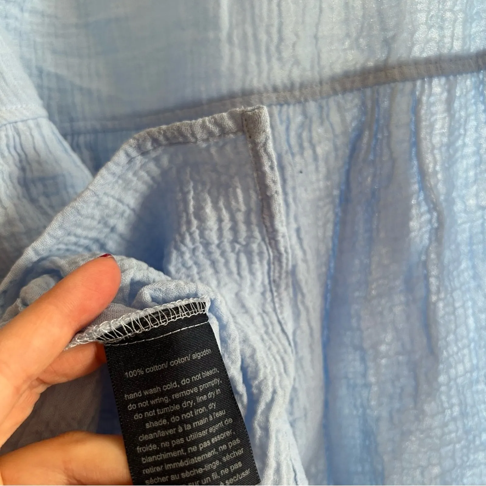 Tommy Hilfiger‎ Gauze Popover Shirt Short Sleeve Light Blue Notch V-Neck Top NWT - Image 4