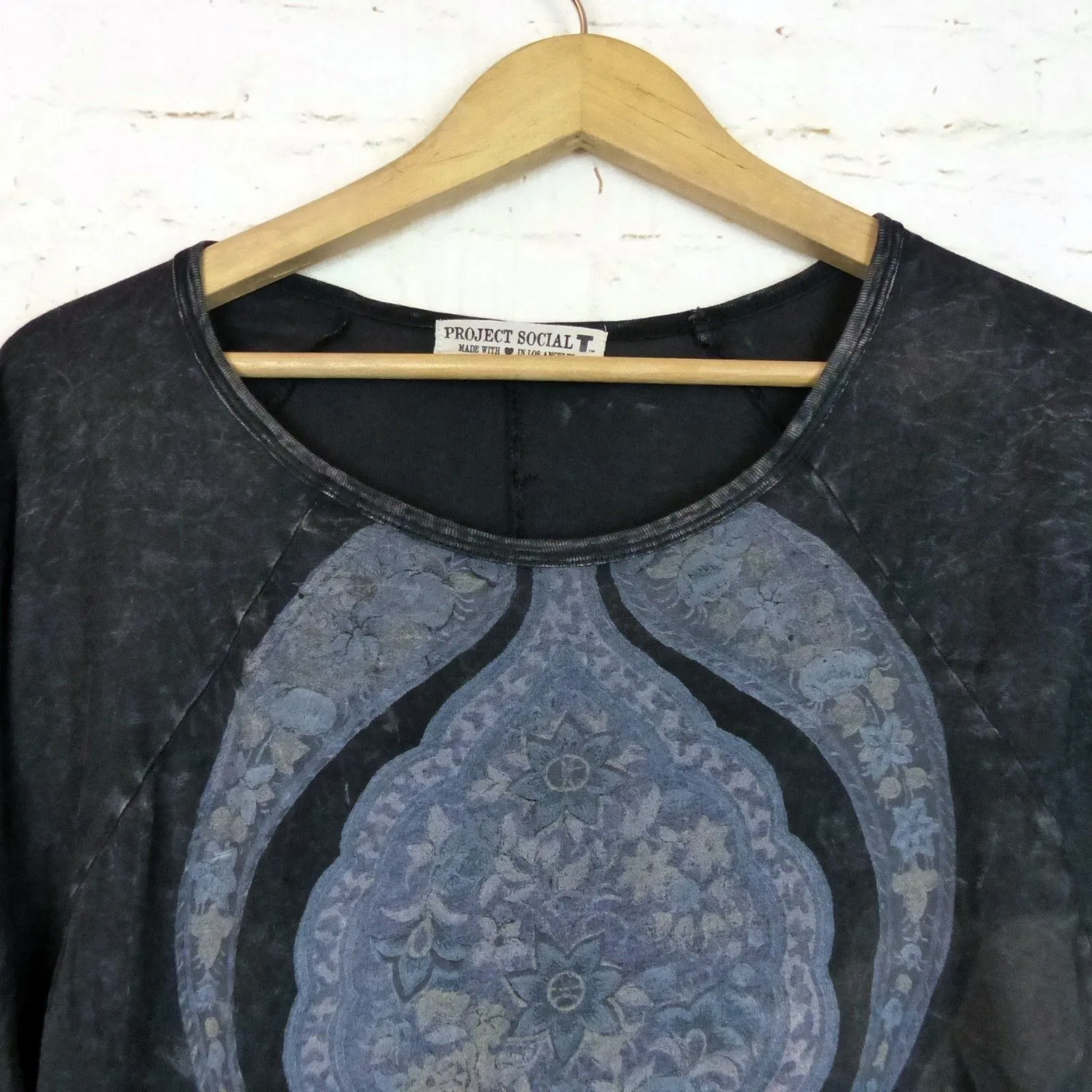 Project Social T Shirt Women S Relaxed Black Paisley Long Sleeve USA Boho Rock - Image 4