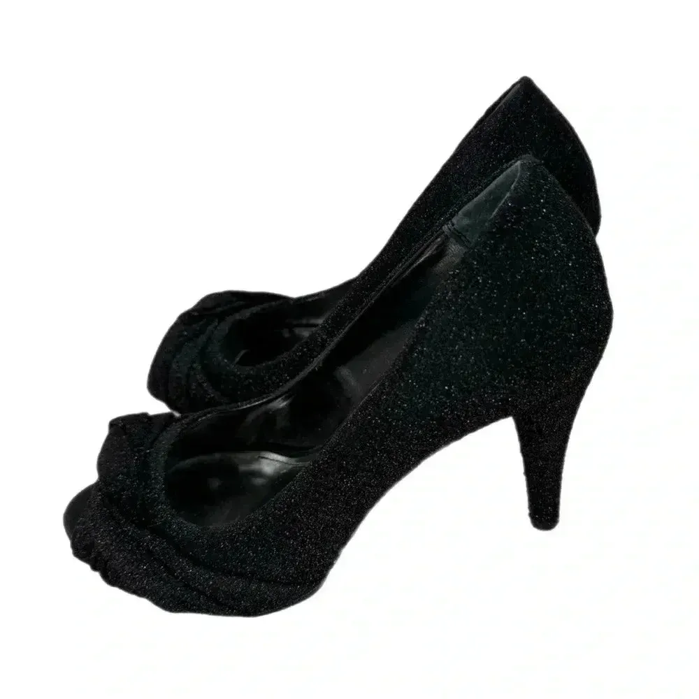 Style & Co Kathryn Glitter Pumps Leather Outsole Black Heels Peep Toe Sz 7.5 - Image 4