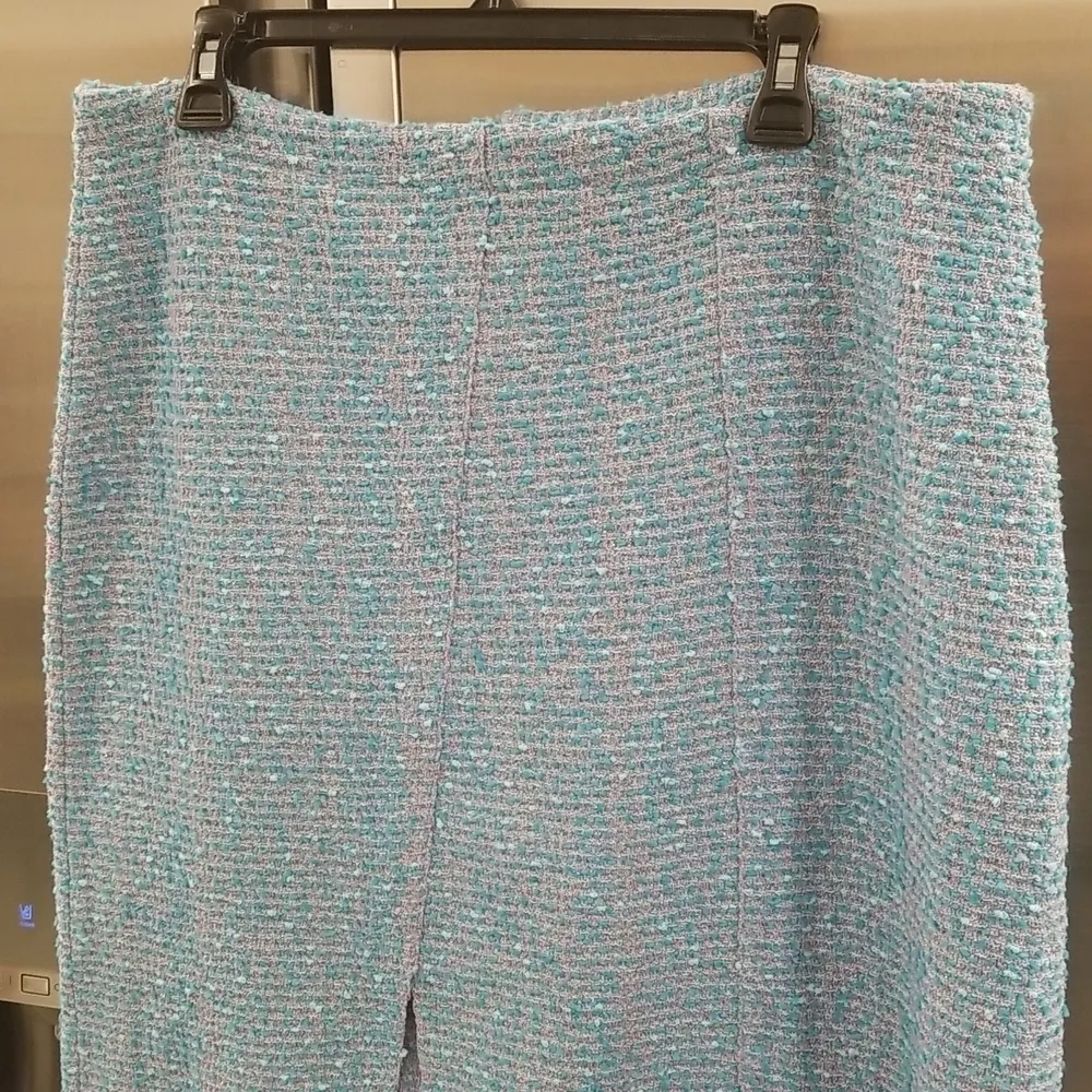 💕ST. JOHN💕 Cotton Blend Confetti Tweed Boucle Metallic Knit Midi Skirt Blue 14 - Image 3