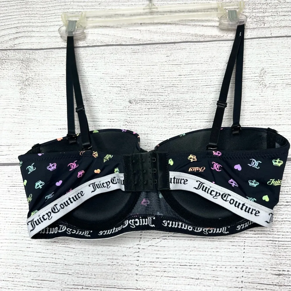 Juicy Couture Black Rainbow Logo Print Push Up Bra Size 36C - Image 7