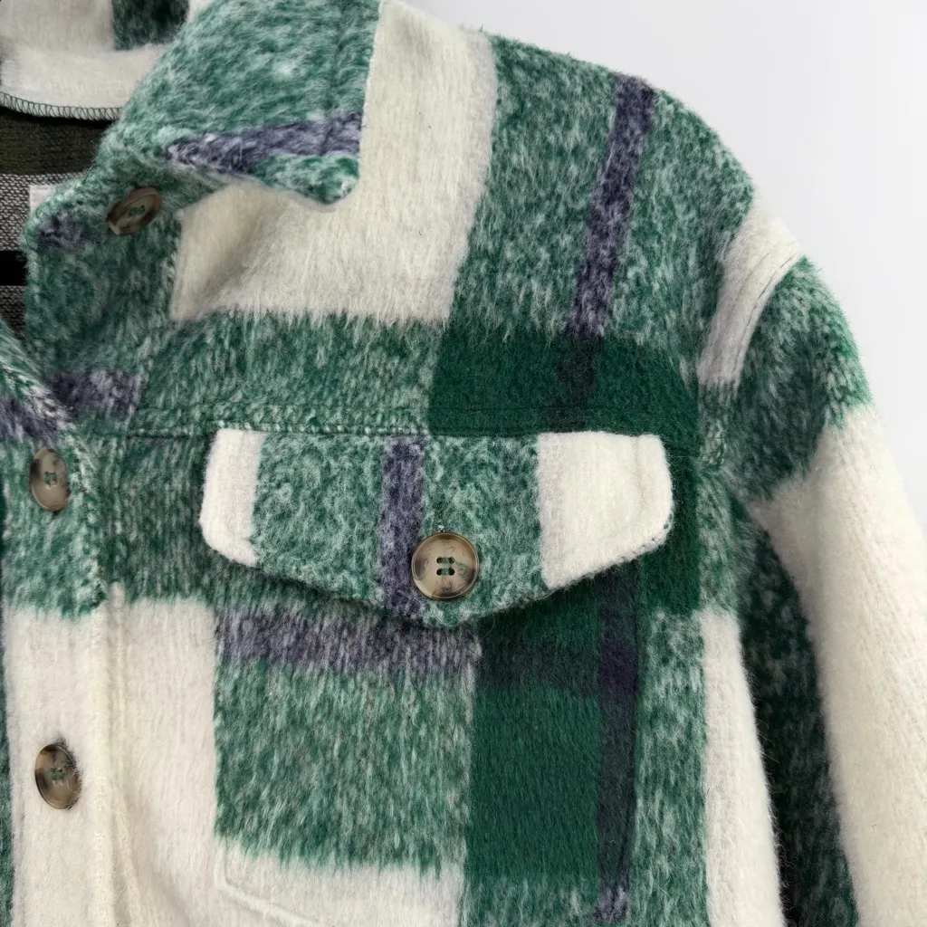 Avec les filles green colorblock plaid button-up "shacket" jacket women's Large - Image 2