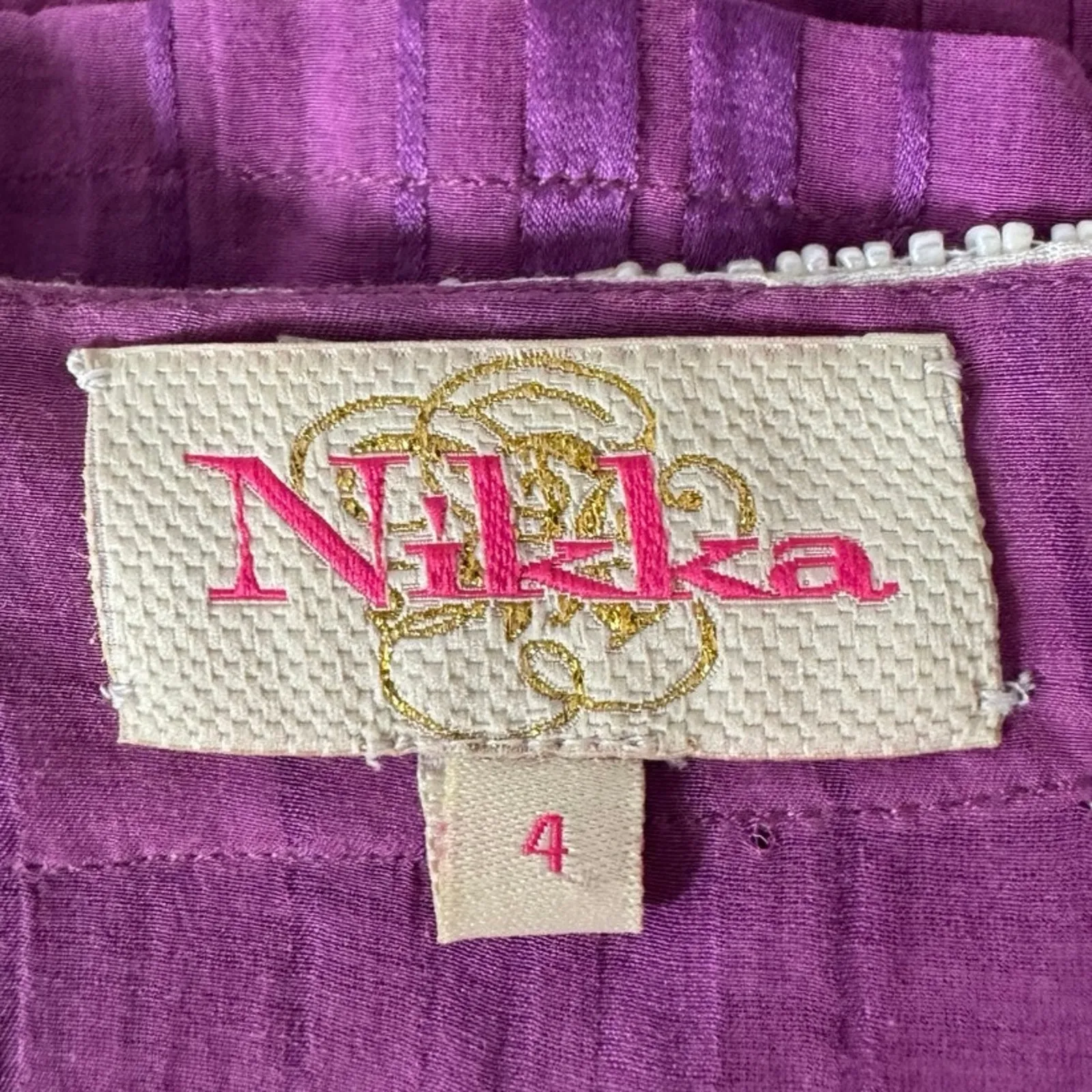 Nikka Top Women 4 Purple White Beads Sparkle Silky Vintage Y2K Tunic 3/4 Sleeve - Image 5
