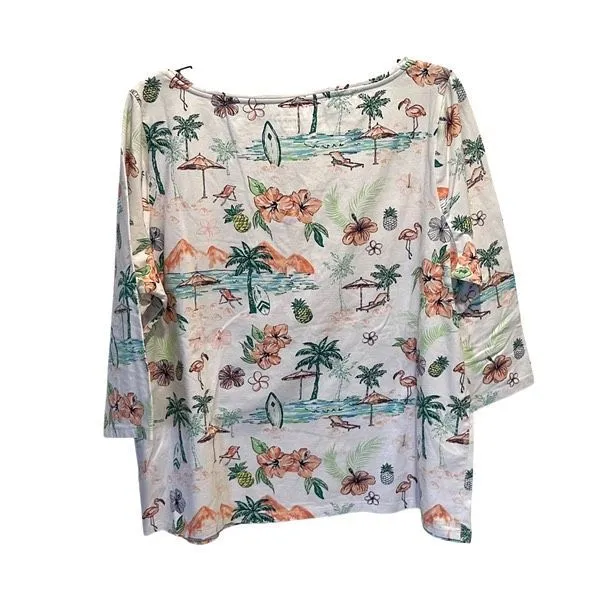 The Talbots Tee Womens Tropical Beach 3/4‎ Sleeve T-Shirt Multicolor Size 2XP - Image 3