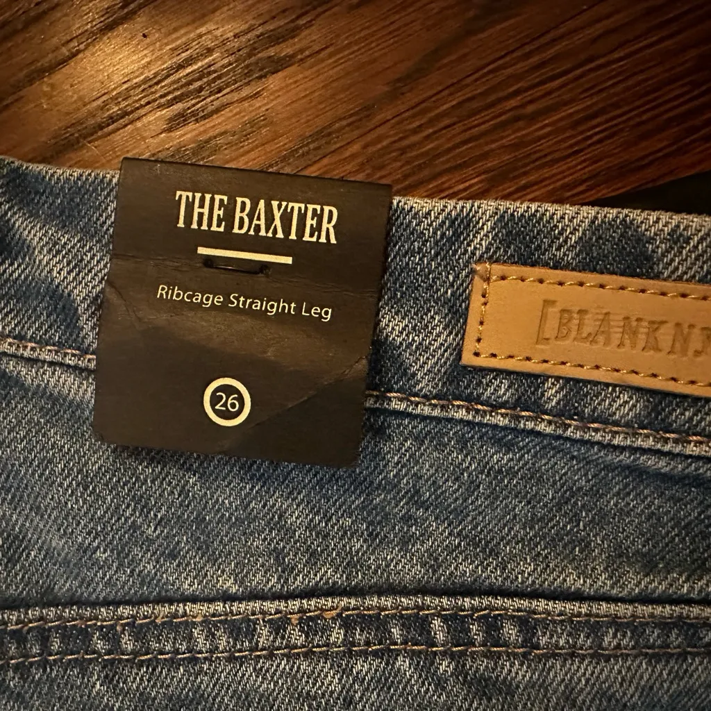 Blank NYC Jeans Womens 26 Blue Baxter Wide Leg Rib Cage Moto Faux Leather Biker - Image 5