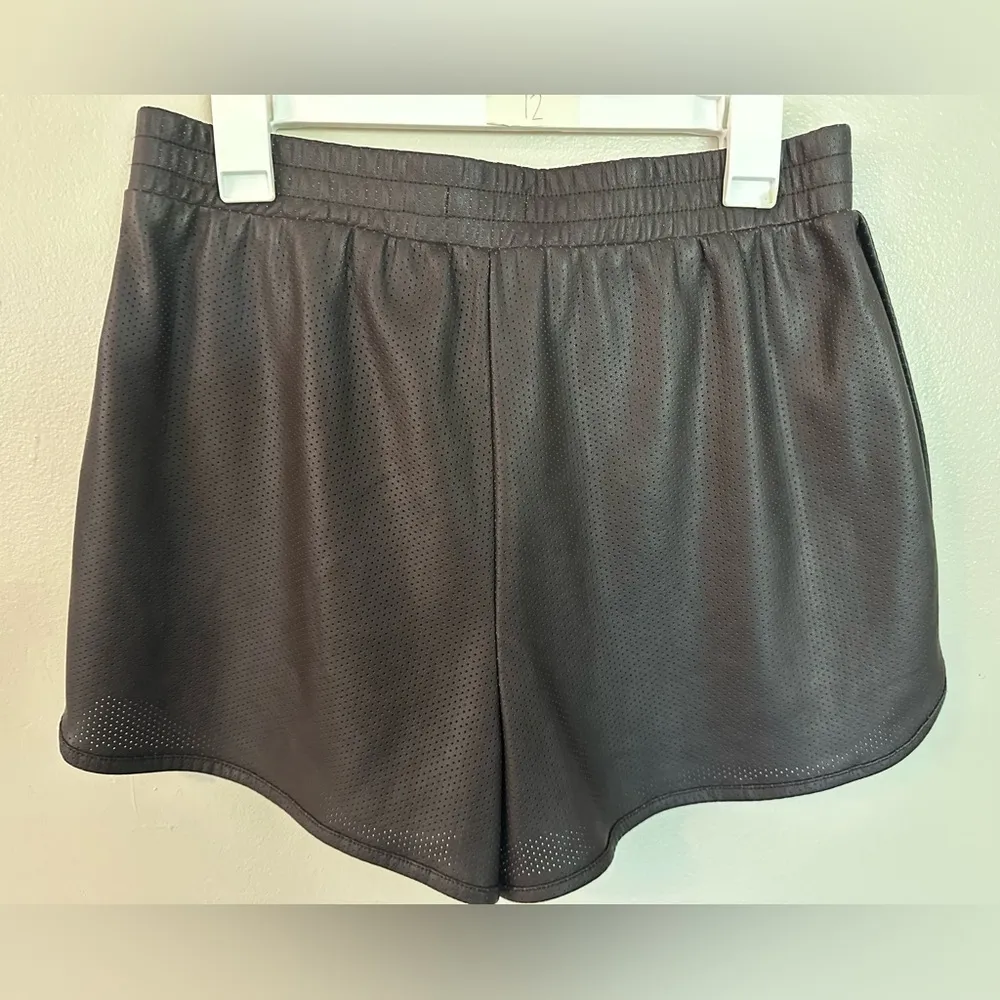 NWT Avec Les Filles Anthropologie Perforated Faux leather Brown Pull On Shorts - Image 3