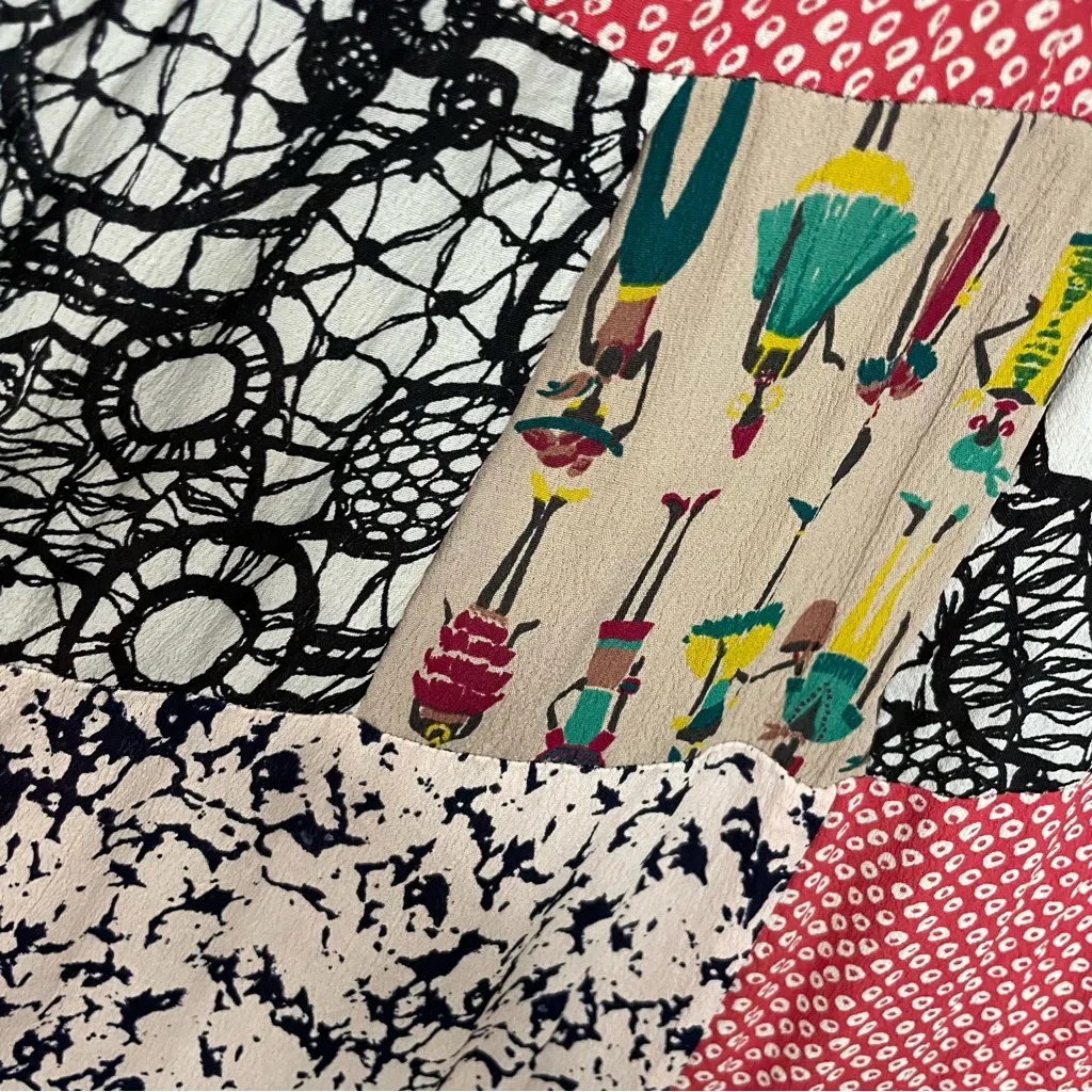 Vintage Maxi Skirt Patchwork People Fashion Abstract Geometric Red Black White Size L - Image 4