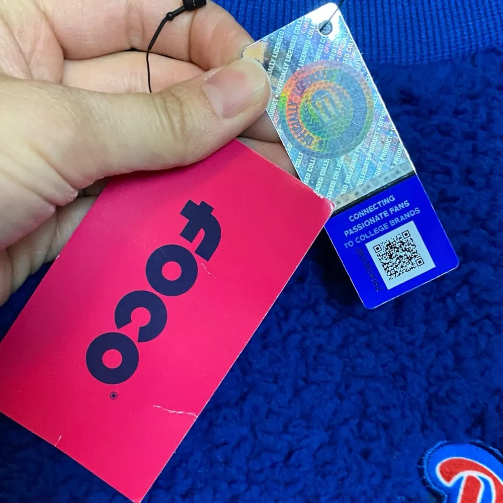 Kansas Basketball KU blue fuzzy Sherpa sweater Foco NWT Size M - Image 3