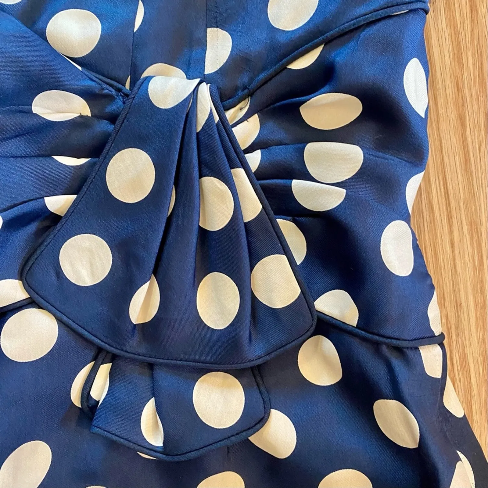 Vintage 1950s Blue Polka Dot Bow Midi Pin - Image 5