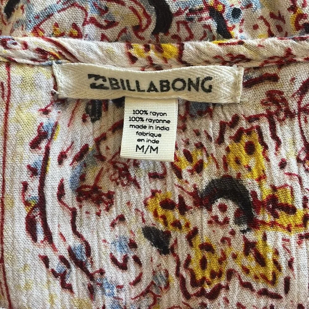 Billabong Coverup Paisley Dress Tassels Pink Blue Beachy Surfer Girl Boho Hippie - Image 3