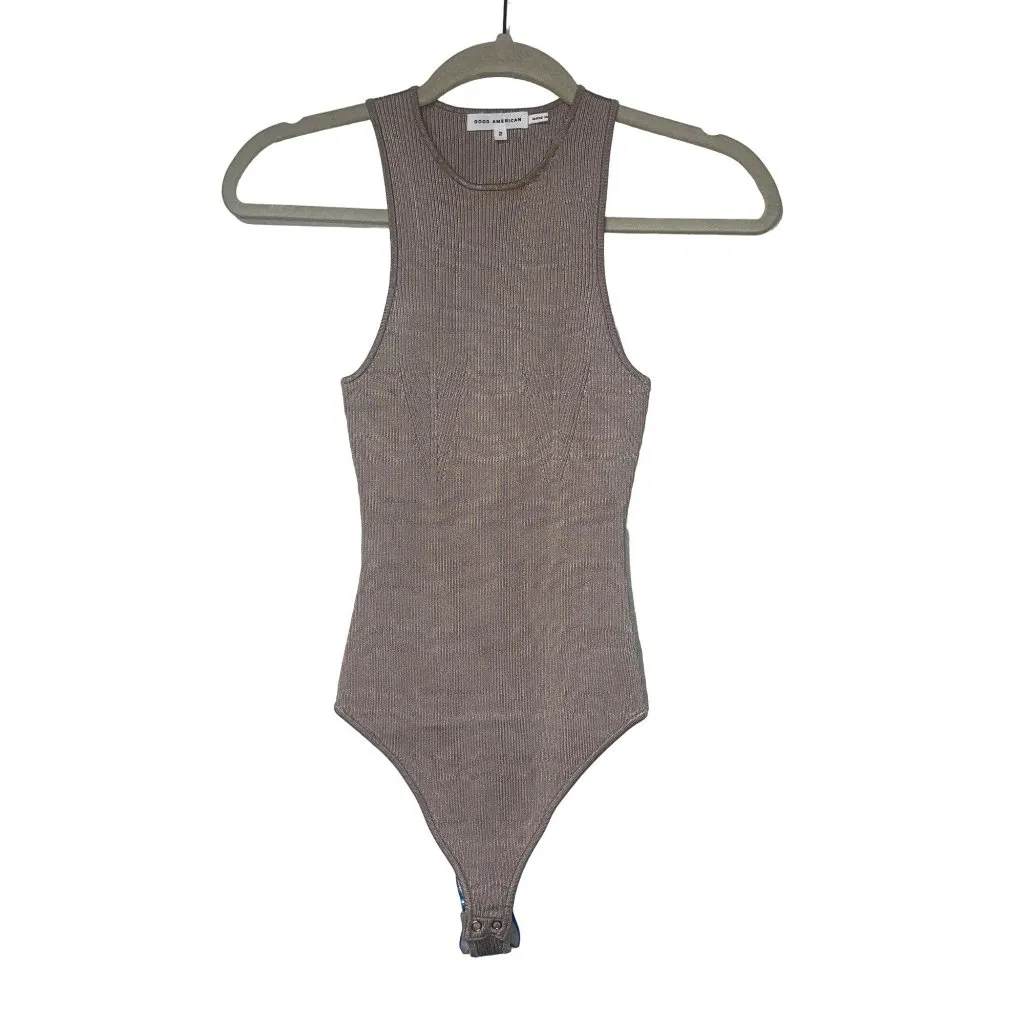Good American Angled Rib High Neck Bodysuit in Mink001 2 Medium New Womens Tank - Image 7