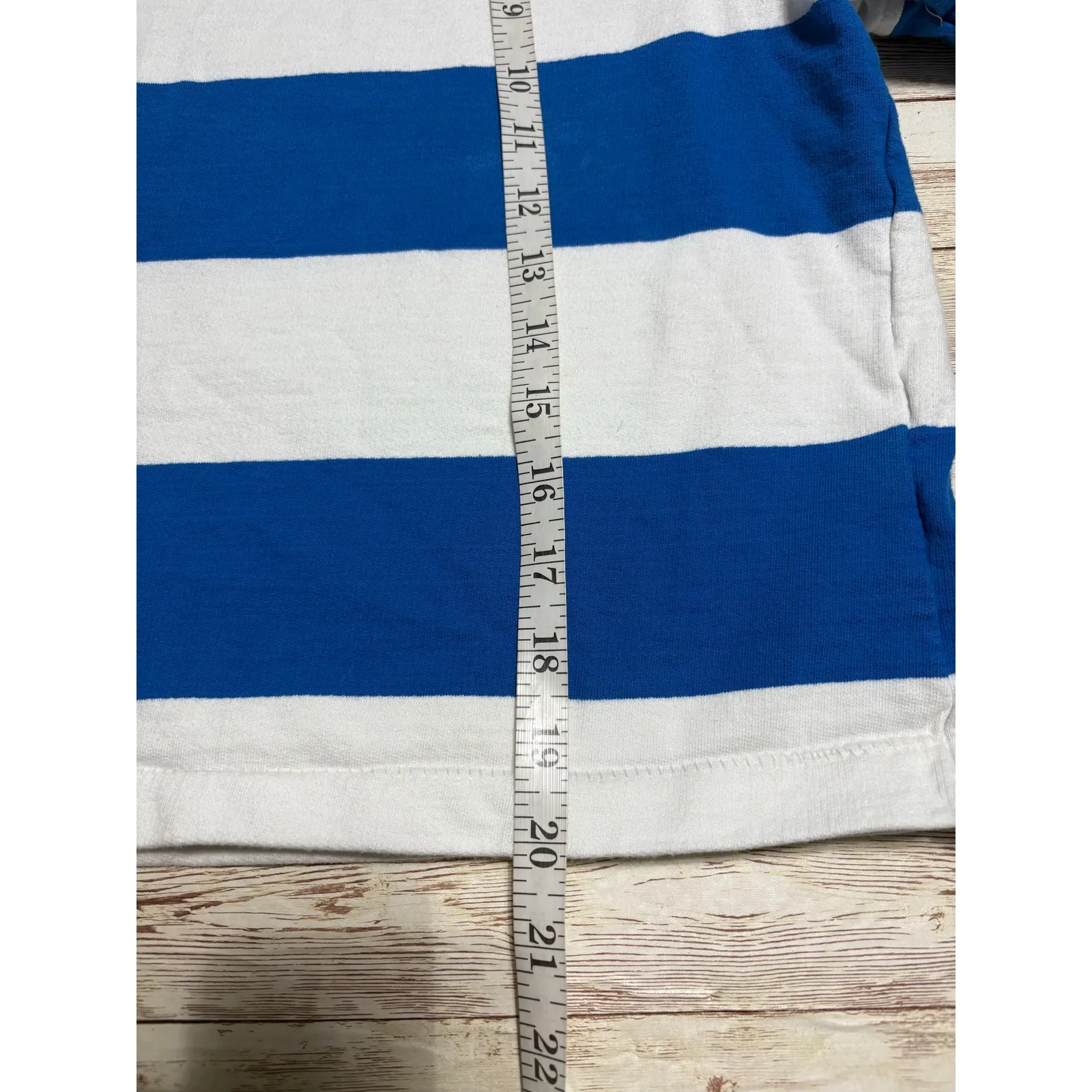 Maeve Anthropology French Terry Sweatshirt Boat Neck Medium Blue White Stripes - Image 5