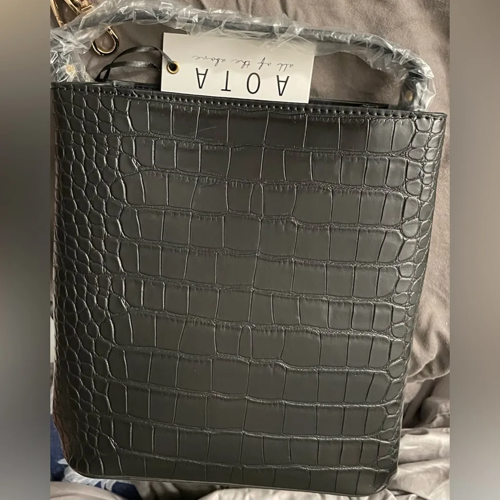 AOTA | Croc Embossed Top Handle Bucket Bag W/ Crossbody | $188 | NWT Black - Image 12