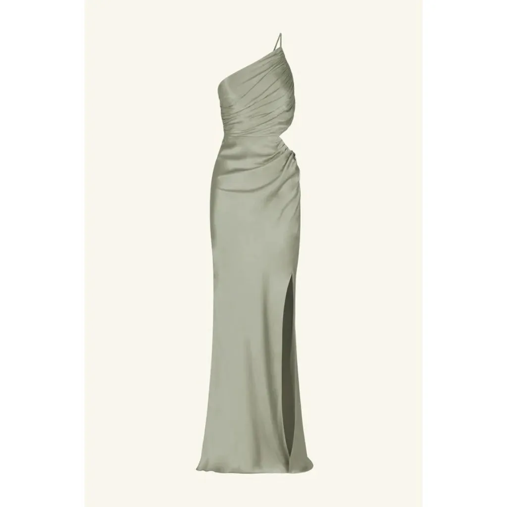 Shona Joy La Lune Asymmetrical Gathered Maxi Dress in Sage 10 New Womens Gown - Image 7