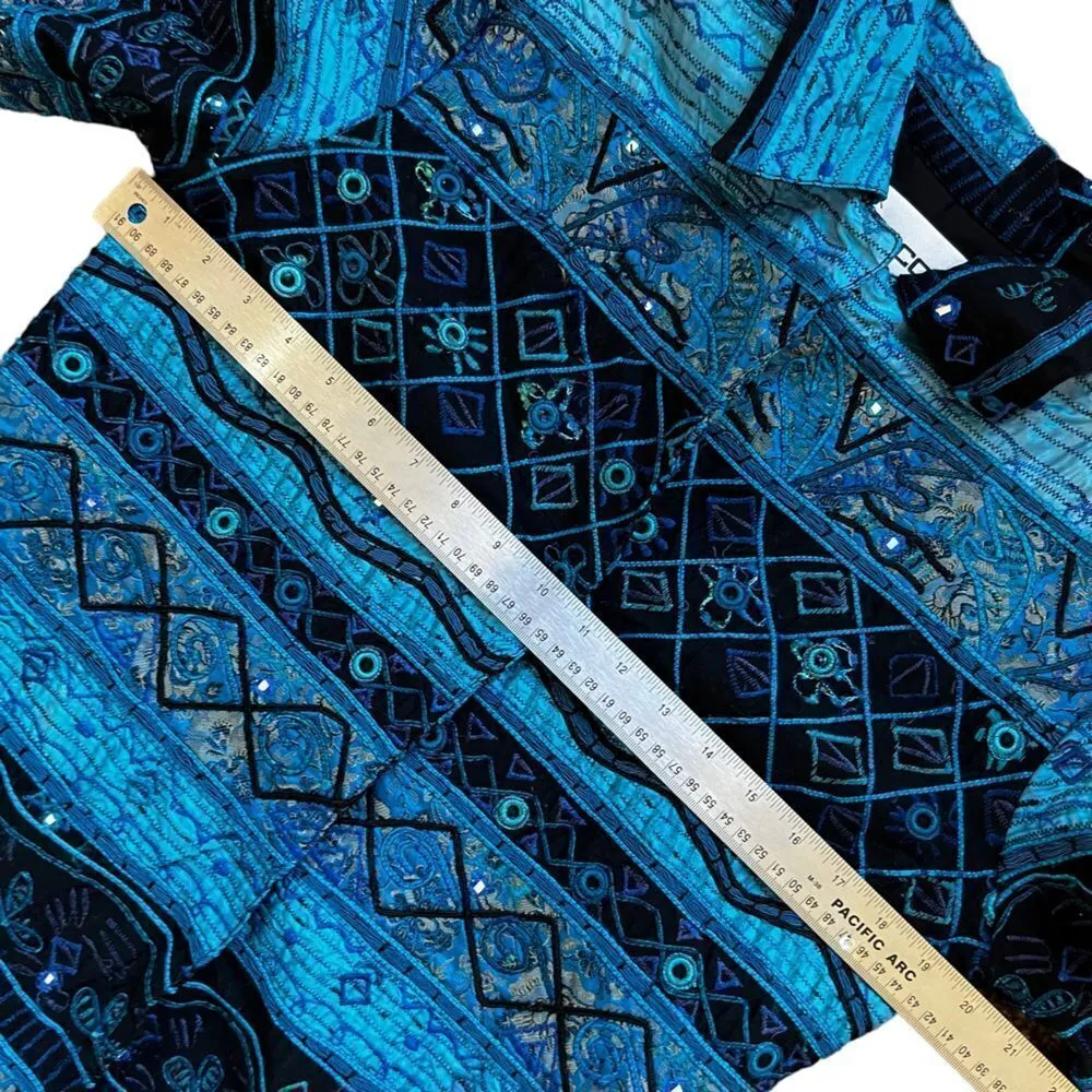 Chicos Sapphire Blue Deepwater Beaded Embroidered Brocade Dress Coat - Image 8