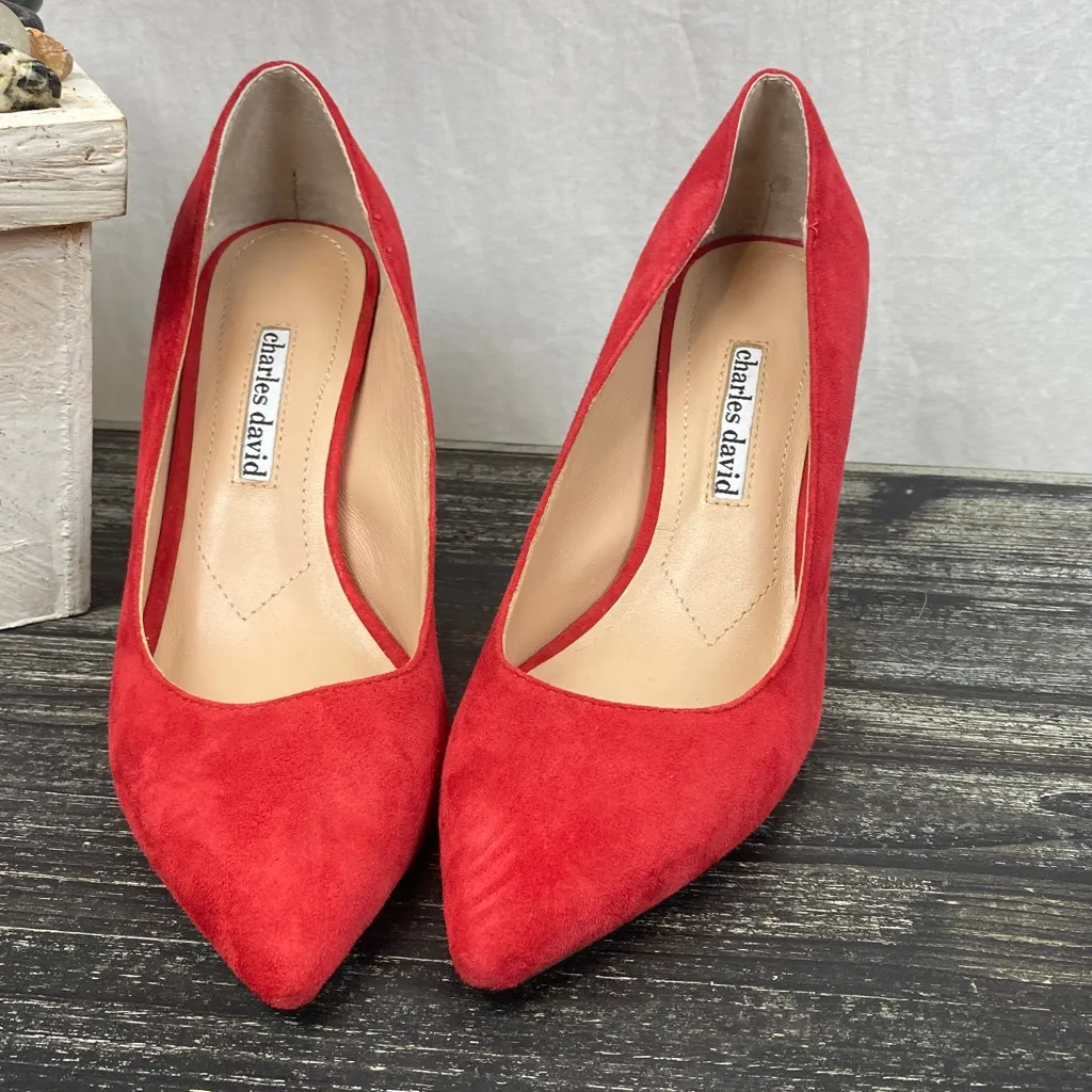 Charles David Red Suede Pump Shoes 6.5 - Image 2