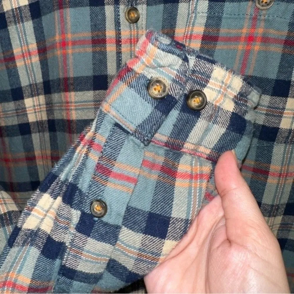 Denim and flower, long sleeve tartan plaid button up shirt, Women M - Image 3
