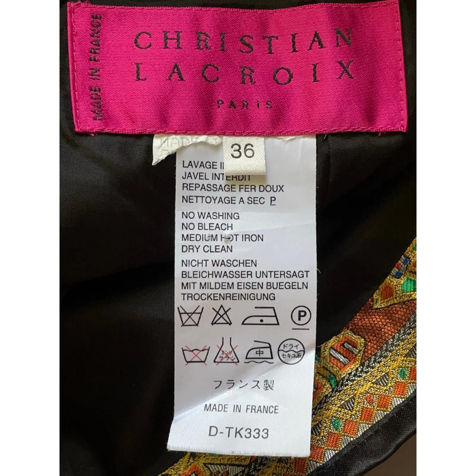 CHRISTIAN LACROIX BLACK SATIN PENCIL SKIRT GOLD RUST GEOMETRIC PANELS SIZE 36 - Image 6