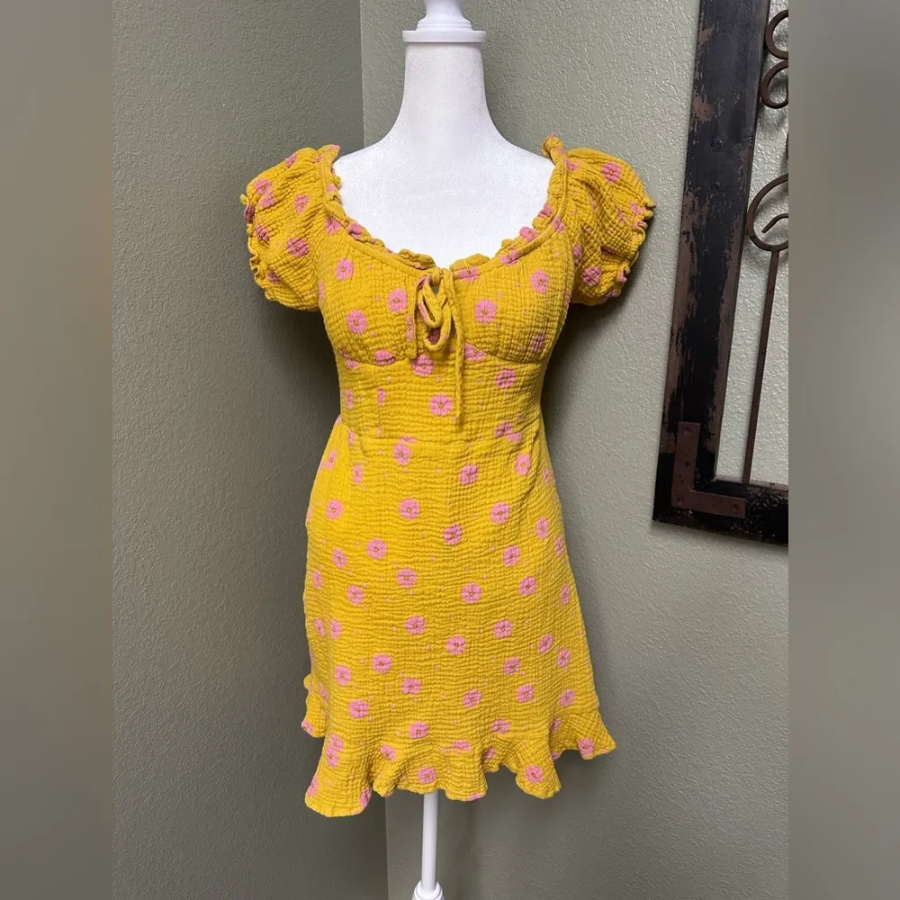 mustard & pink floral mini dress - Image 3