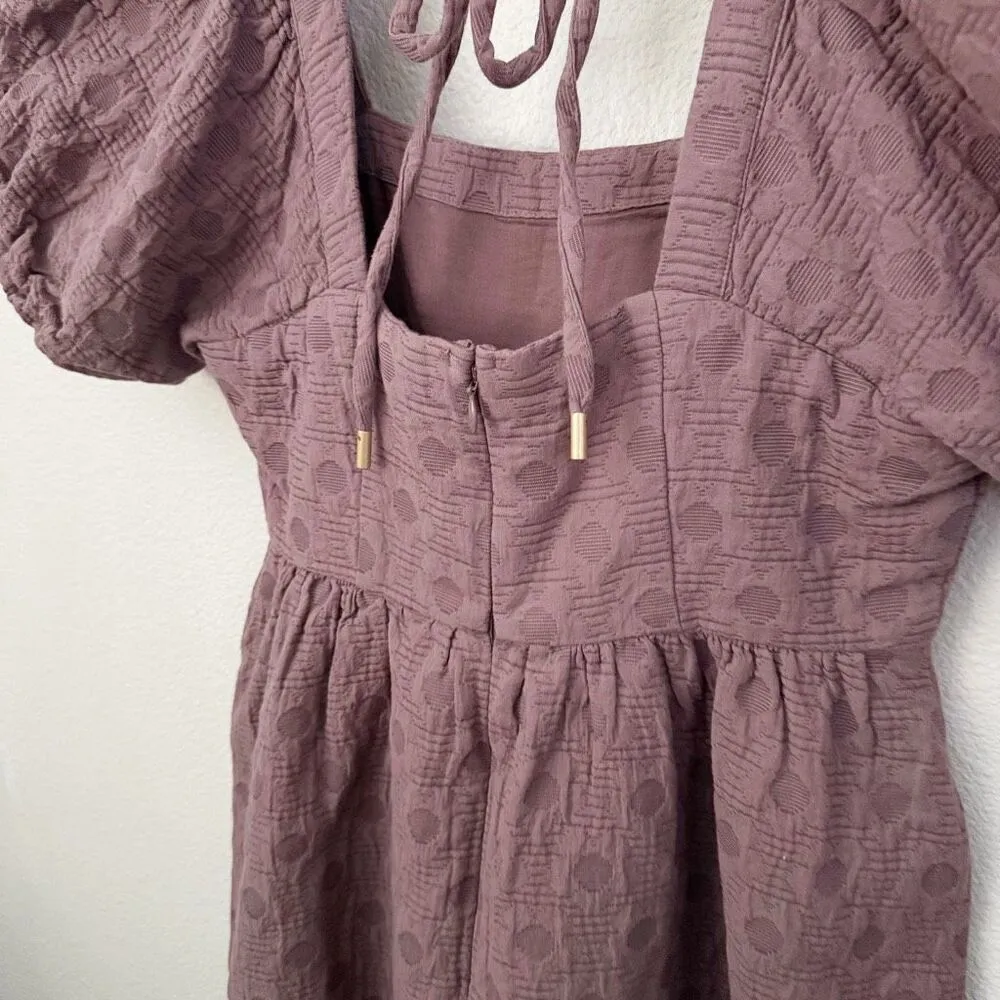 MADEWELL | Floral Quilted Puff-Sleeve Mini Dress Tie Babydoll Empire Fig | Small - Image 11