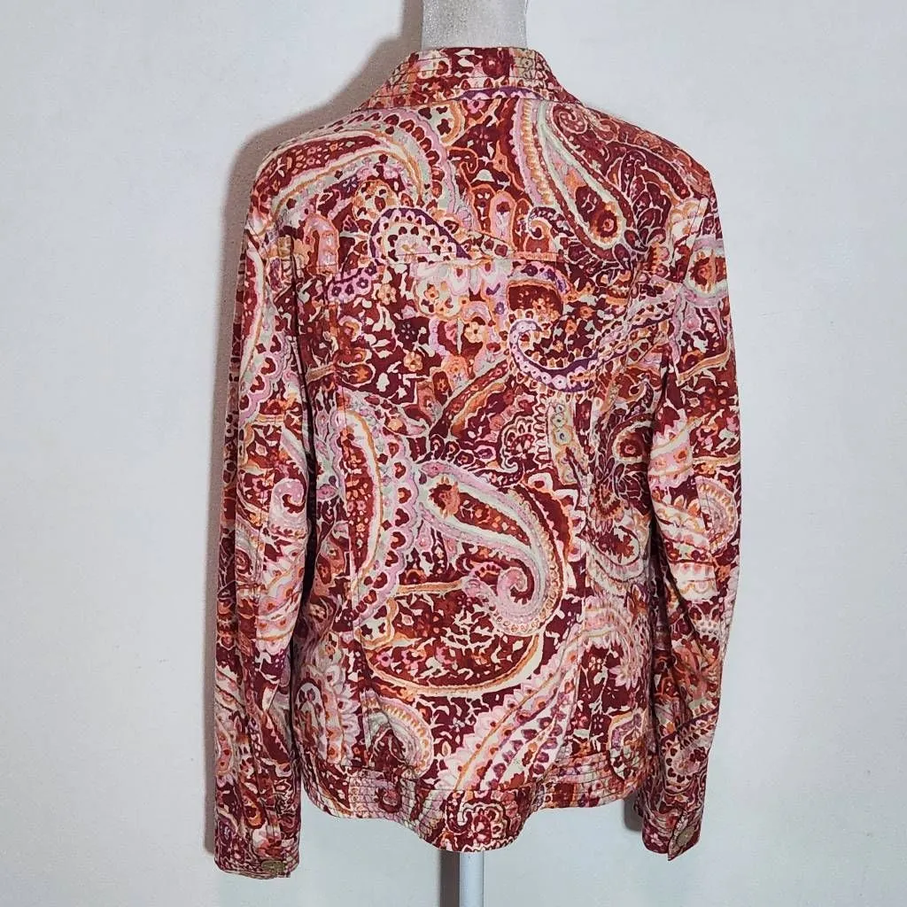 Coldwater Creek Colorful Paisley Print Cotton Jacket Size 14 Colorful Jacket - Image 5