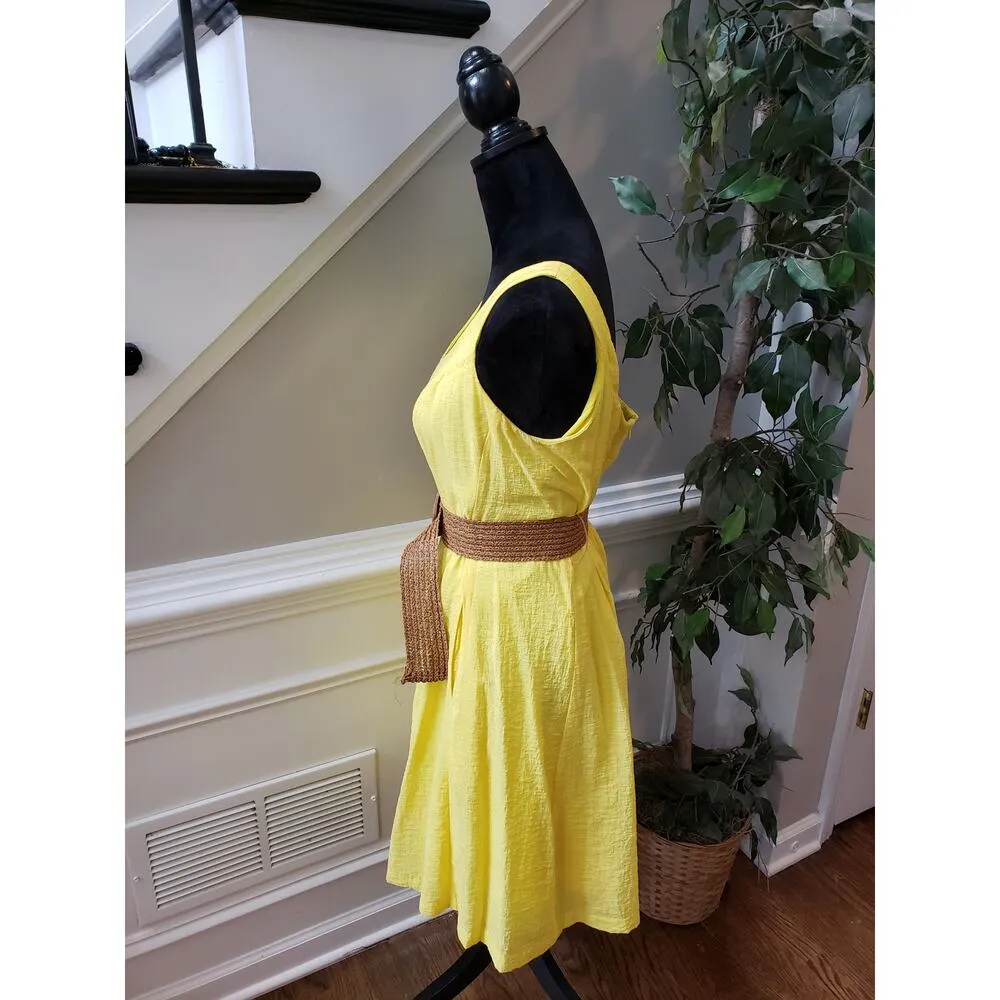Nine West Dress Womens 10 Yellow Sleeveless Belted Summer Viscose Lined - Image 9