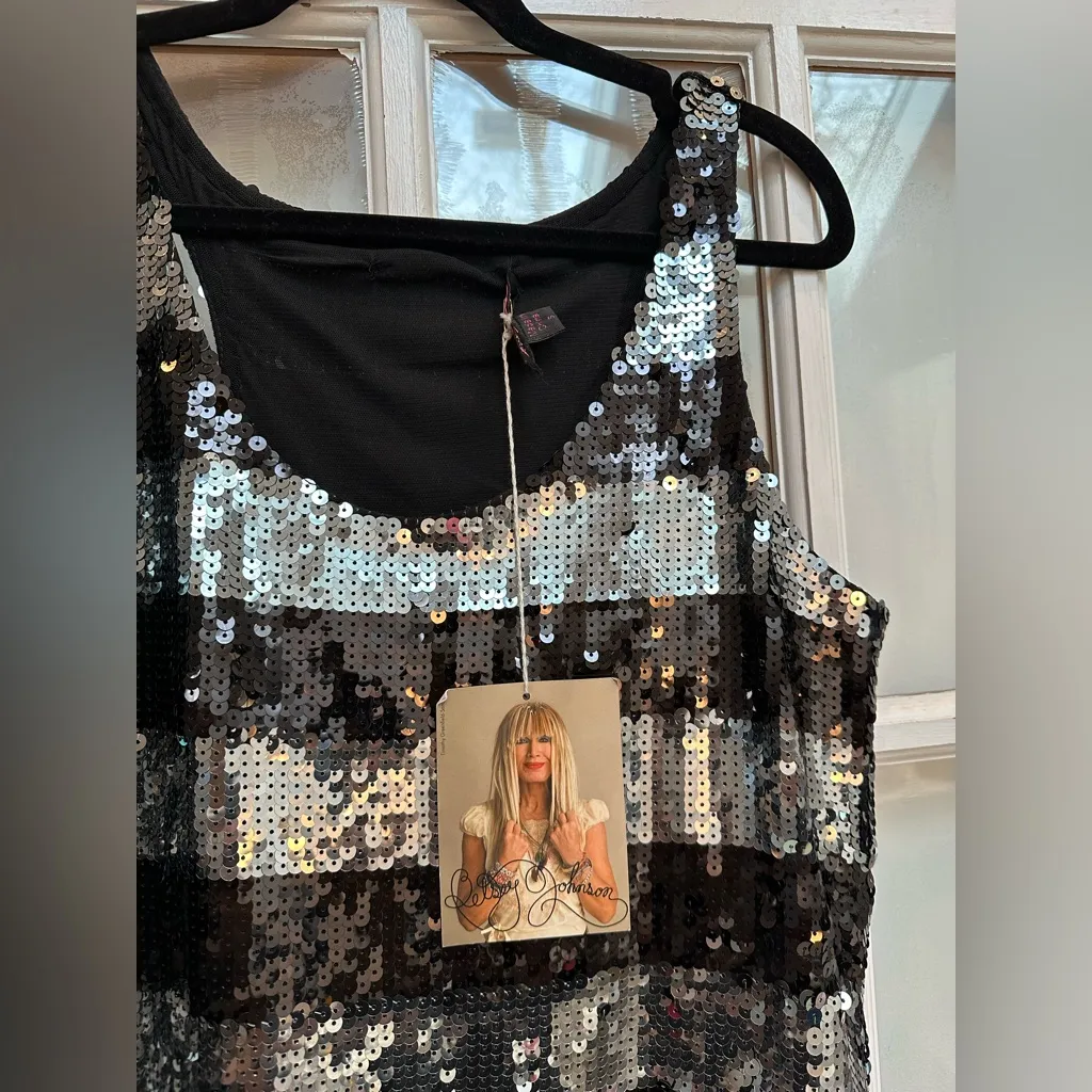 Vintage Betsey Johnson Y2K Punk Black Silver Sequin Striped Dress Size 6 NWT - Image 3
