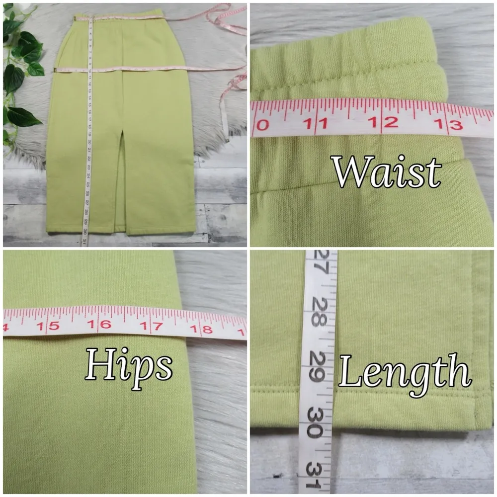 ZARA Casual Chartreuse Green Drawstring Fleece Sweater Midi Pencil Skirt Medium - Image 9