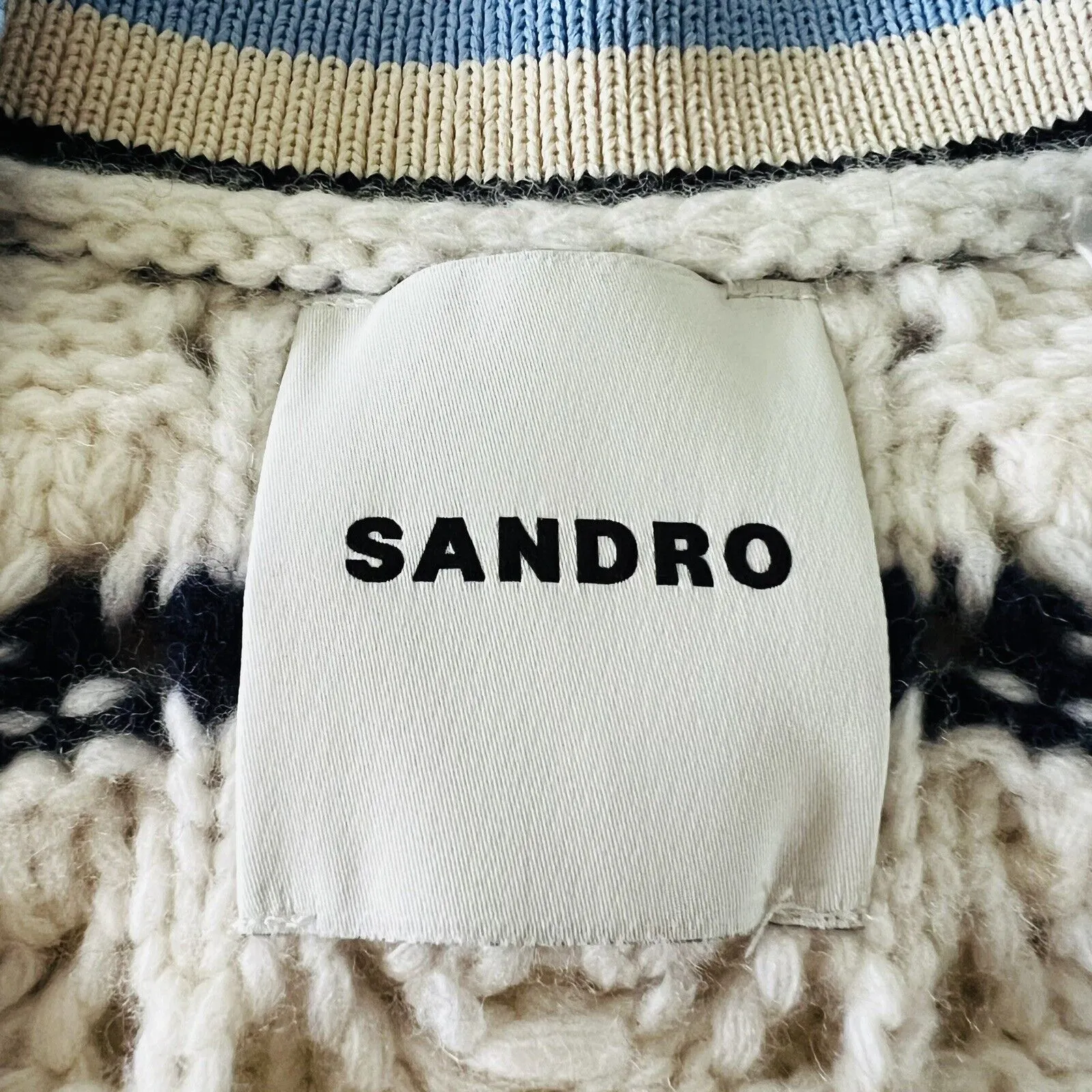 SANDRO Ecru / Bleu Coatigan With Patch - 1 (Small) - Image 2