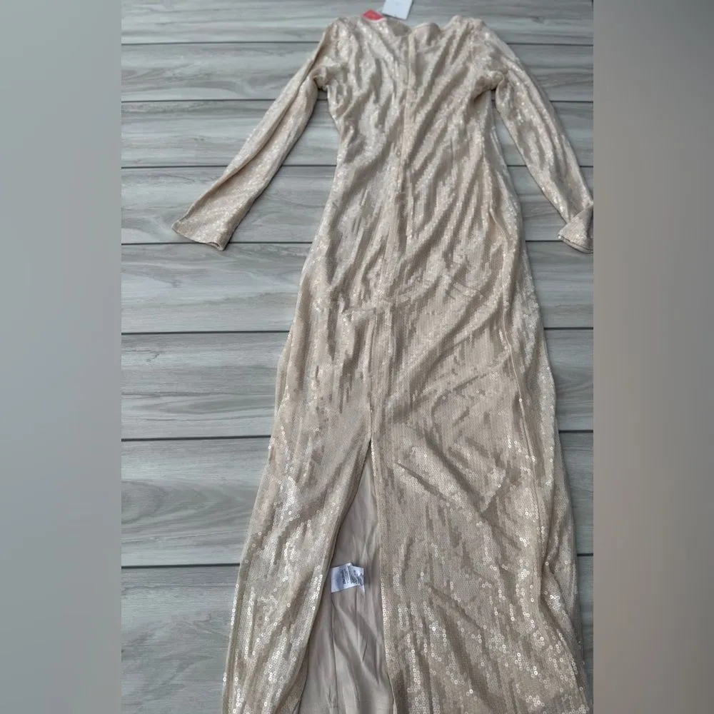 ASOS The Frolic exclusive sequin tie front bodycon maxi dress Beige Size 6 NWT - Image 2